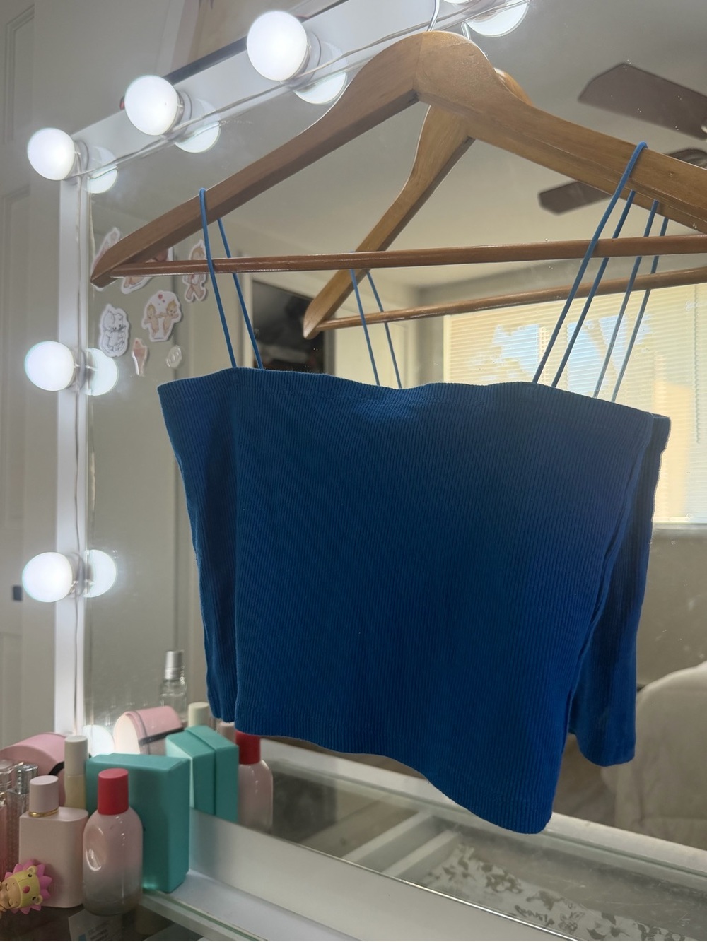 Blue Ribbed Zara Spaghetti Strap Crop Top - Women